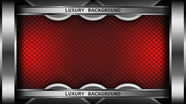 gate open and close motion graphic animation, shiny silver background, frame design and texture pattern, with red neon light, suitable for intro videos, such as games, music, greeting cards, etc.