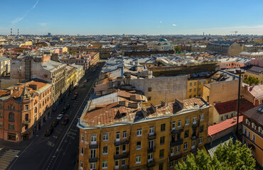 Fototapeta premium View of the city from the bell tower of the Cathedral of the Vladimir Icon of the Mother of God in St. Petersburg.