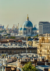 Naklejka premium View of the city from the bell tower of the Cathedral of the Vladimir Icon of the Mother of God in St. Petersburg.