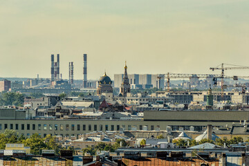 View of the city from the bell tower of the Cathedral of the Vladimir Icon of the Mother of God in St. Petersburg.