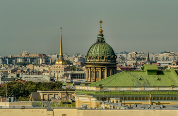 Fototapeta premium View of the city from the bell tower of the Cathedral of the Vladimir Icon of the Mother of God in St. Petersburg.