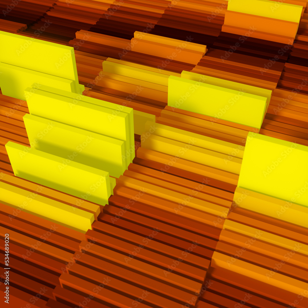 Fototapete abstract form of wavy pushing elements from data stack. 3d rendering background design. digital illu