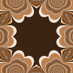 curved patterns in shades of dark milk brown and white chocolate on a plain beige background as a cross section