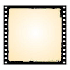 Square film frame in grunge style on transparent background