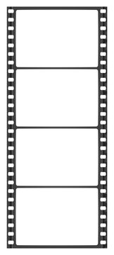 Vertical wide-angle filmstrip, film frames  on transparent background