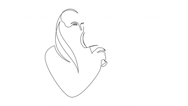Single continuous line drawing of young woman shouting loudly using megaphone. Self drawing animation.