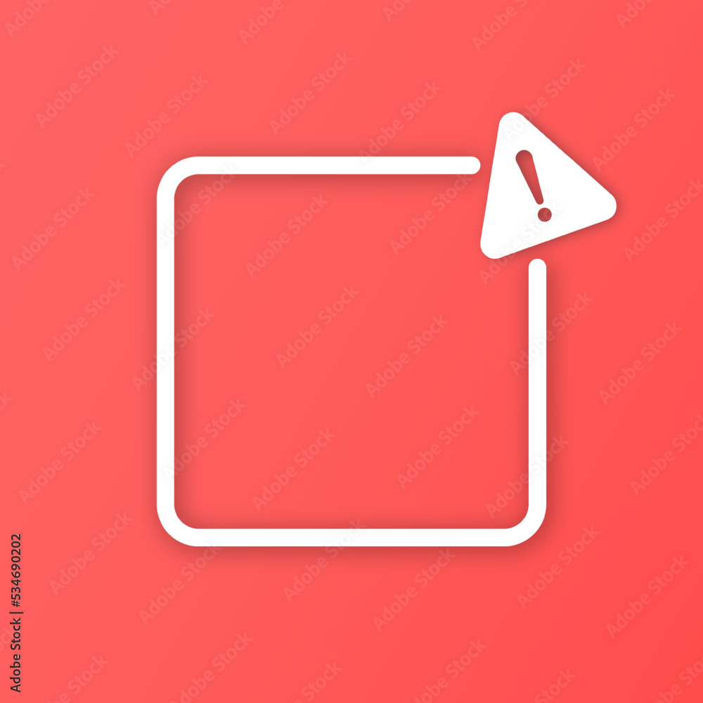 Poster caution sign with empty space in white line frame and triangle sign with exclamation mark isolated o