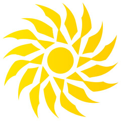Sun icon in bright yellow color. PNG with transparent background.