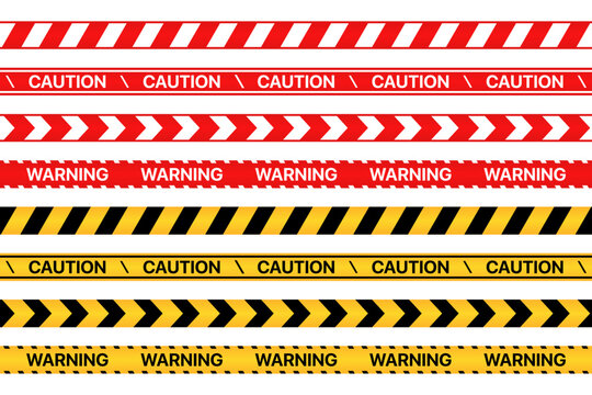 Set of warning, caution tapes in yellow and red colors