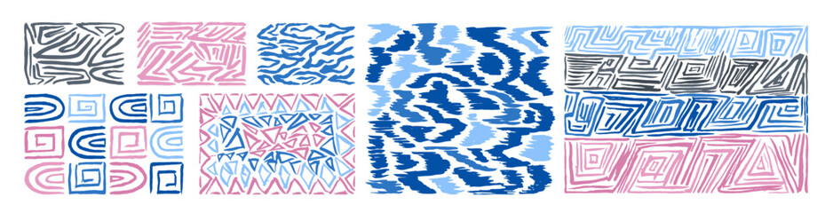 Grunge paint strokes doodles. Scribbles collection. Quirky ink doodles. Ethnic tribal ornaments doodles. Ethnic grunge ink design elements.