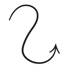 Line art arrow with black thin line. PNG with transparent background.