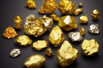 Goldene Steine und Kristalle