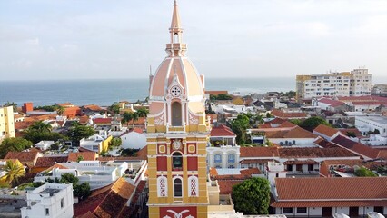 Colombia , Cartagena de Indias is a Unesco Heritage World - Drone aerial view of Downtown of...