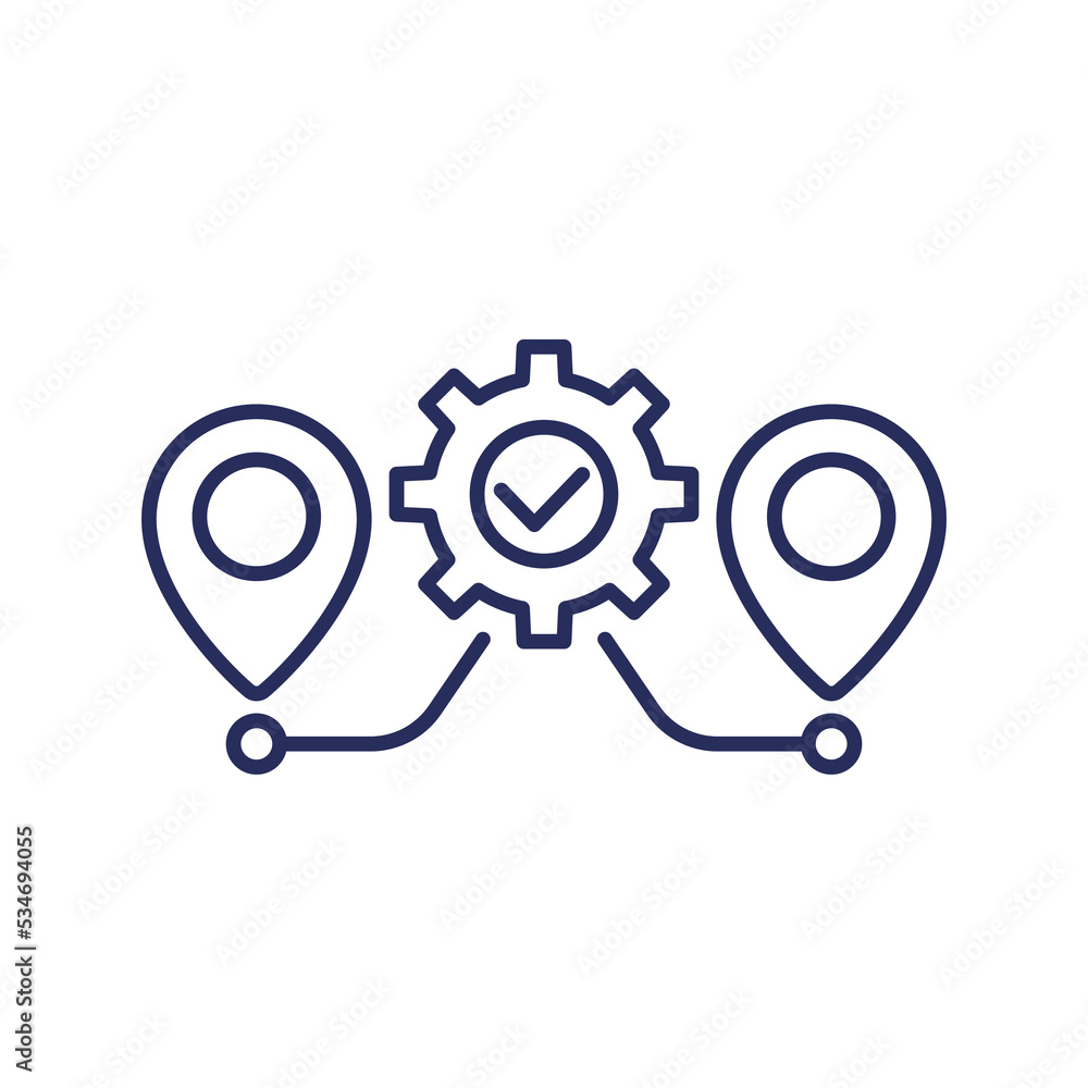 Poster logistics optimization line icon with a route