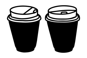 Cartoon set paper coffee cups on white background.