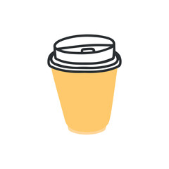 Cartoon set paper coffee cups on white background.