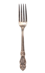 vintage silver fork isolated on white