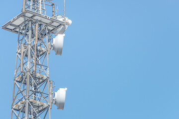 Banner with telecommunication tower with many transmitters and receivers for various radio...