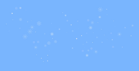Delicate openwork white snowflakes. Snow, snowfall. Falling scattered blue snowflakes on a blue background. Vector