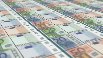Many euro money bills. EU money banknotes. Close up. Slow motion. money concept. European union currency. Inflation. Finance. Seamless loop 4k - Powered by Adobe