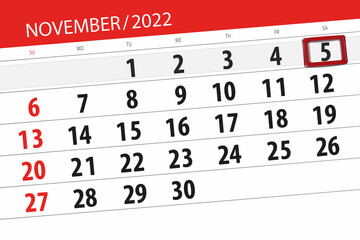 Calendar 2022, deadline, day, month, page, organizer, date, november, saturday, number 5