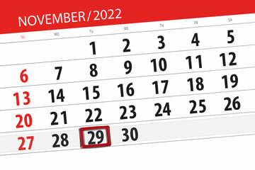 Calendar 2022, deadline, day, month, page, organizer, date, november, tuesday, number 29