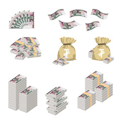 Fototapeta na wymiar Mongolian Tugrik Vector Illustration. Huge packs of Mongolia money set bundle banknotes. Bundle with cash bills. Deposit, wealth, accumulation and inheritance. Falling money 20000 MNT