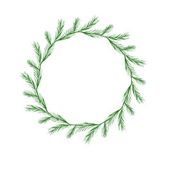 Christmas wreath with pine, holy, red berries, poinsettia