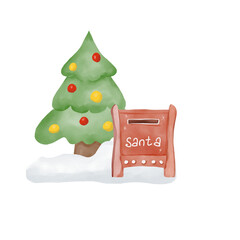 Santa Claus Post. Watercolor illustration, in cartoon style on an isolated background, for celebrating Christmas