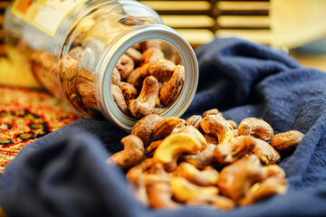 Studio shooting cashew nuts, high protein food