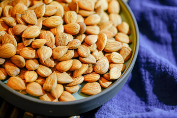 Studio shooting almonds, high protein food