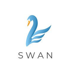 Abstract blue swan illustration logo with wings