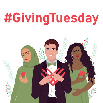 National Day of Giving (#GIVINGTUESDAY). Charity campaign banner design, vector illustration.