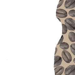 Fototapeta premium Watercolor frame made of coffee beans on a brown background.