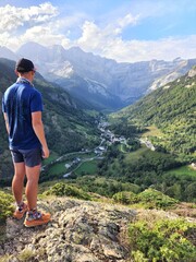 hiker backpacking in the mountains