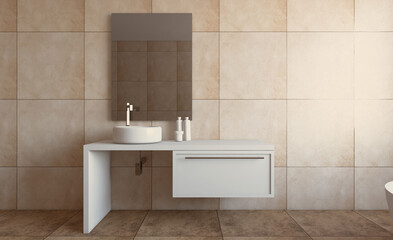 Scandinavian bathroom, classic  vintage interior design. 3D rendering.