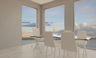 Open space office interior with like conference room. Mockup. 3D rendering.