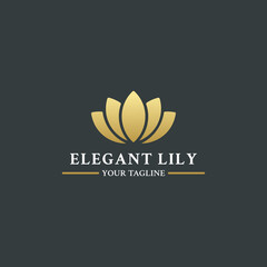 Lily Flower Logo Vector Or Lily Flower Icon Vector Illustration. lotus flower logo. Lily logo for a product that reflects the beauty of flowers. Gold lily flower logo design.