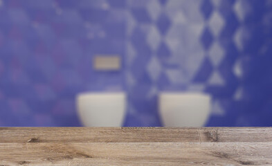 Fototapeta na wymiar Clean and fresh bathroom with natural light. 3D rendering.. Background with empty wooden table. Flooring.