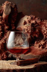 Snifter of brandy and cigar.