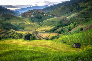 Beautiful scenery of rice terrace fields at Mu Cang Chai in northern Vietnam. Rice terrace fields...