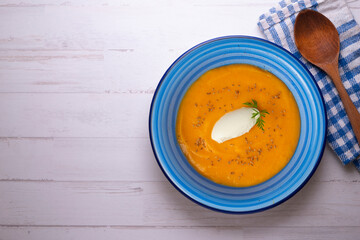 Carrot and mango cream with mascarpone. Italian recipe.