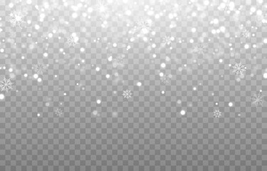 Vector snow. Snow png. Snow on an isolated transparent background. Snowfall, blizzard, winter, snowflakes png. Christmas image.