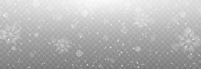 Vector snow. Snow png. Snow on an isolated transparent background. Snowfall, blizzard, winter, snowflakes png. Christmas image. - obrazy, fototapety, plakaty