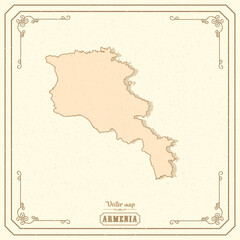 Map of Armenia in the old style, brown graphics in retro fantasy style