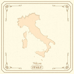 Map of Italy in the old style, brown graphics in retro fantasy style	