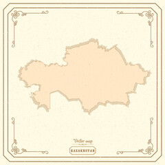 Map of Kazakhstan in the old style, brown graphics in retro fantasy style