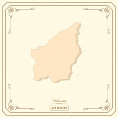 Map of San Marino in the old style, brown graphics in retro fantasy style
