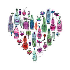 Heart with colorful vector bottles. Print. Poster. 