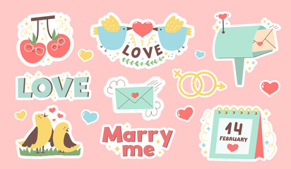 Fototapeta premium Bundle of St. Valentine s day design elements. Colored vector illustration.